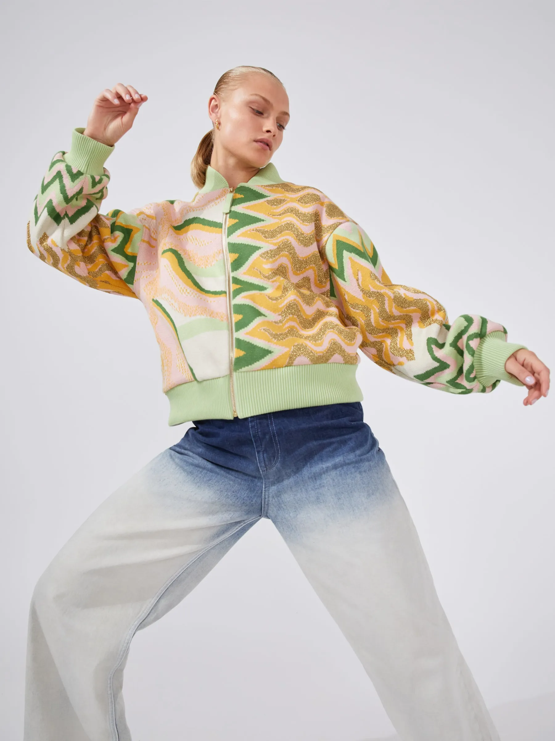 Under The Sun Cotton Jacquard Bomber Jacket