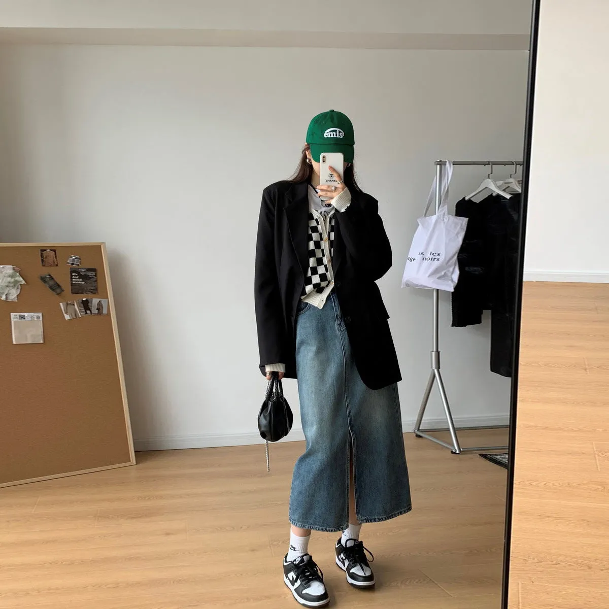 Uniwim 2024 fall fashion trends Retro Distressed Split Denim Skirt Women's Washed Soft Mid-Length High Waist A- line Hip Skirt