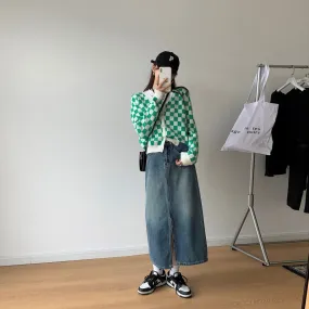 Uniwim 2024 fall fashion trends Retro Distressed Split Denim Skirt Women's Washed Soft Mid-Length High Waist A- line Hip Skirt
