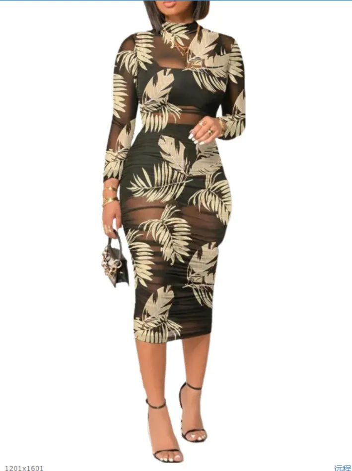 Uniwim cybergoth dress to impress Summer New Short Skirt Top with Vintage Printed Sexy Mesh Mid-Length Dress Three-Piece Set