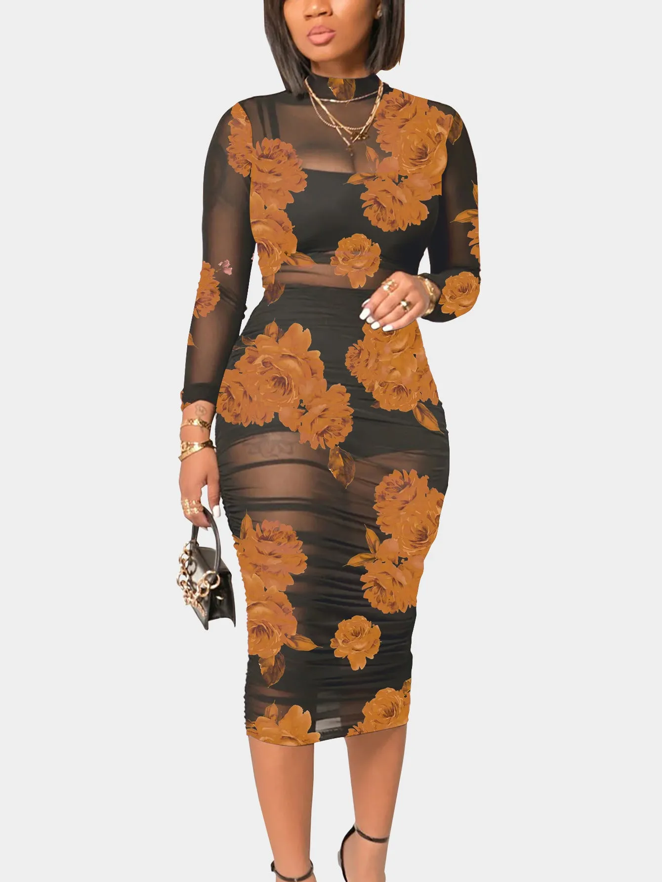 Uniwim cybergoth dress to impress Summer New Short Skirt Top with Vintage Printed Sexy Mesh Mid-Length Dress Three-Piece Set
