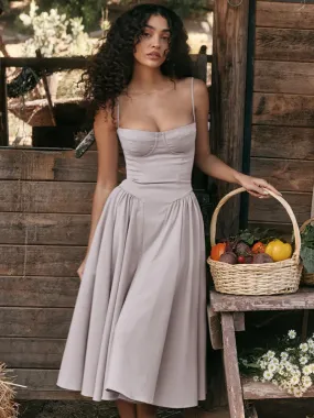 Uniwim Elegant Women Dress Spaghetti Strap A-line Loose Midi Dresses Female Sleeveless Backless French Retro Long Dress