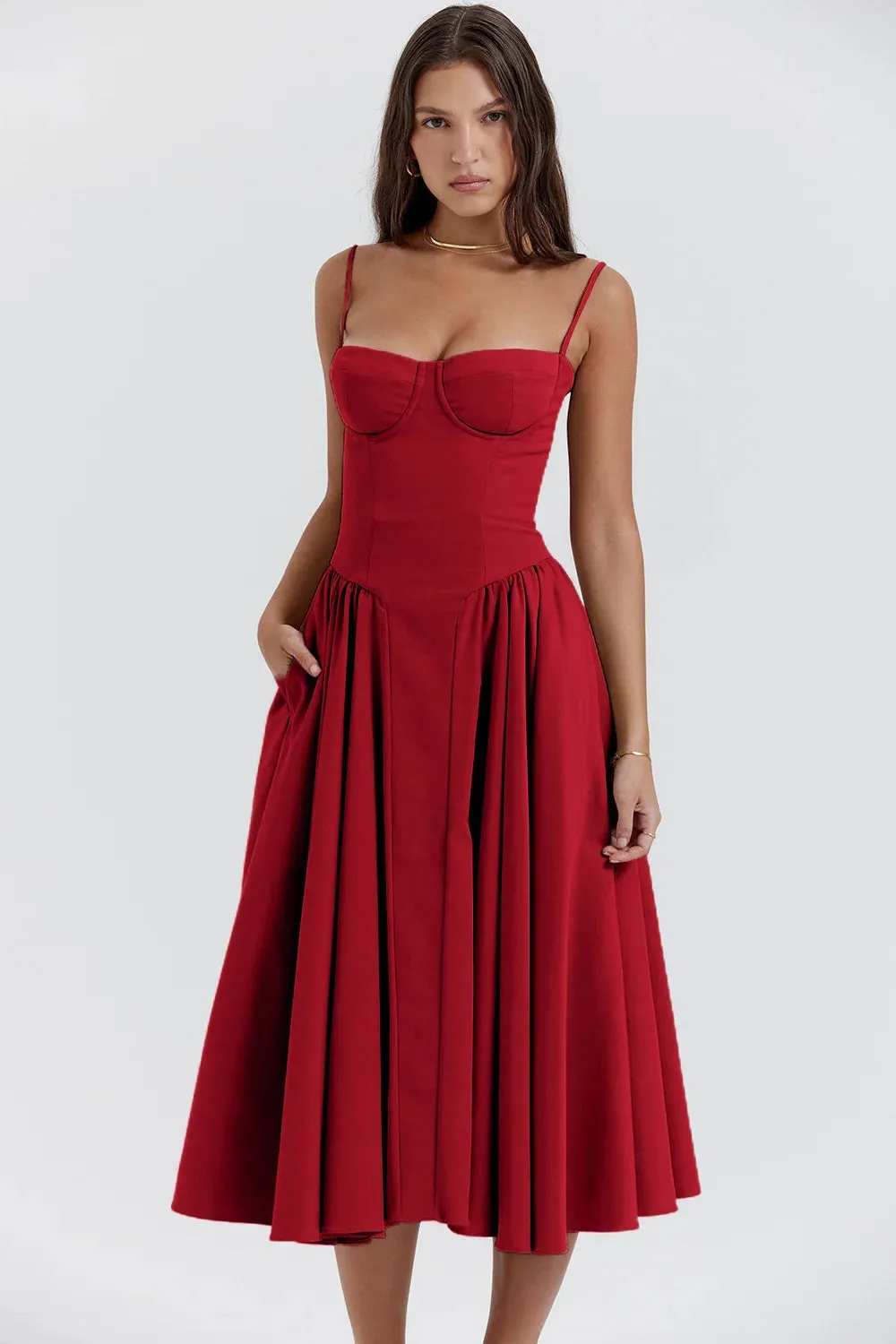 Uniwim Elegant Women Dress Spaghetti Strap A-line Loose Midi Dresses Female Sleeveless Backless French Retro Long Dress