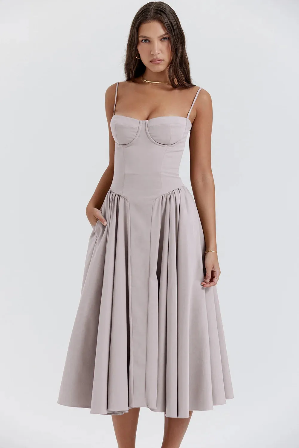 Uniwim Elegant Women Dress Spaghetti Strap A-line Loose Midi Dresses Female Sleeveless Backless French Retro Long Dress