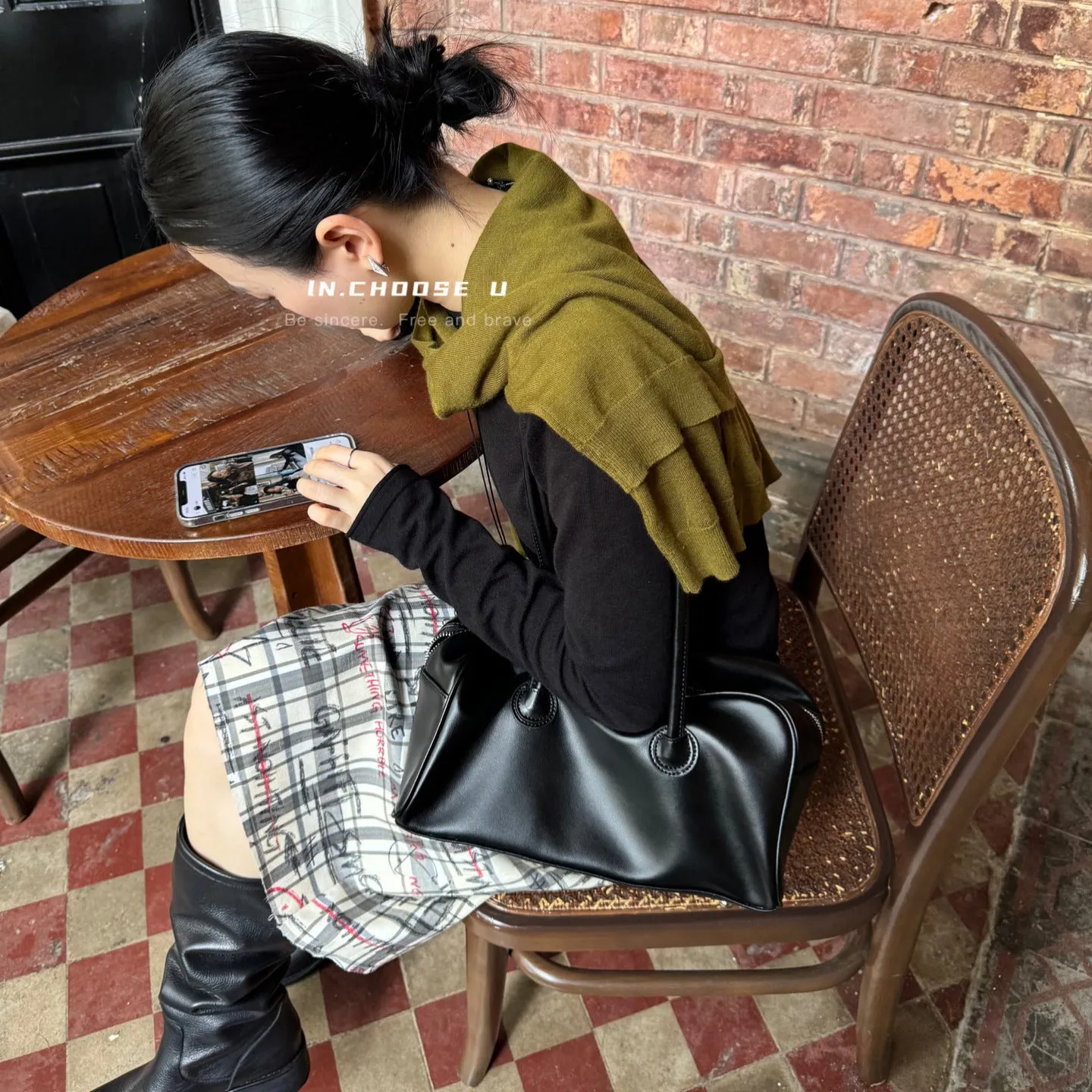 Uniwim jorts mens outfits 2024 Autumn and Winter Urban Commuter Retro Slimming Thick Composite Graffiti Printed Plaid Midi Dress