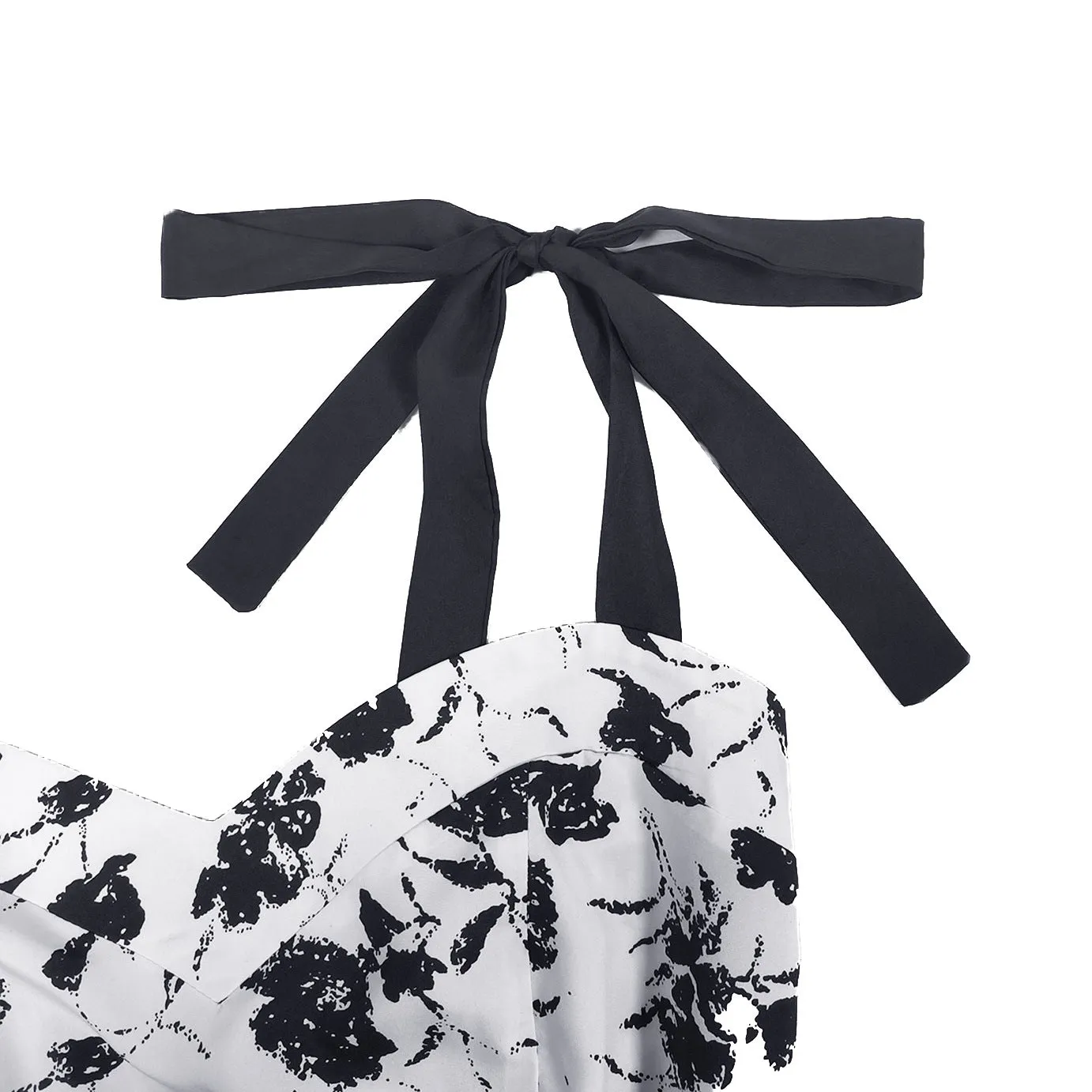 Uniwim pop culture dress to impress Women's Ink Rose Print off-Neck Sleeveless Sling High Waist Elegant Retro Dress