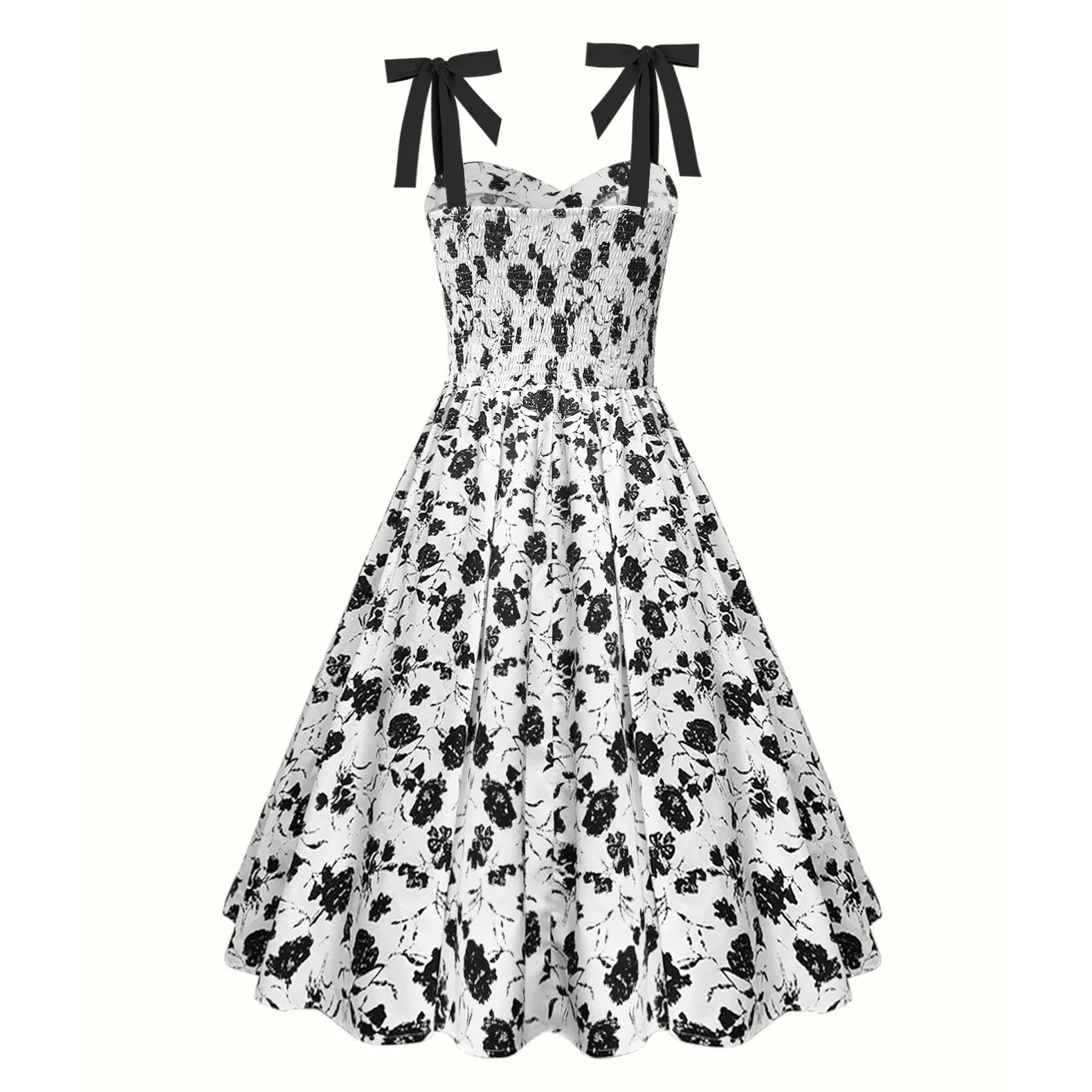 Uniwim pop culture dress to impress Women's Ink Rose Print off-Neck Sleeveless Sling High Waist Elegant Retro Dress