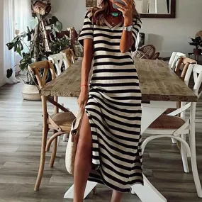 Uniwim Summer Dresses 2024 Woman Plus Size Dresses For Women Casual Stripe Print V-neck Short Sleeve Loose Long Dress Robe Femme