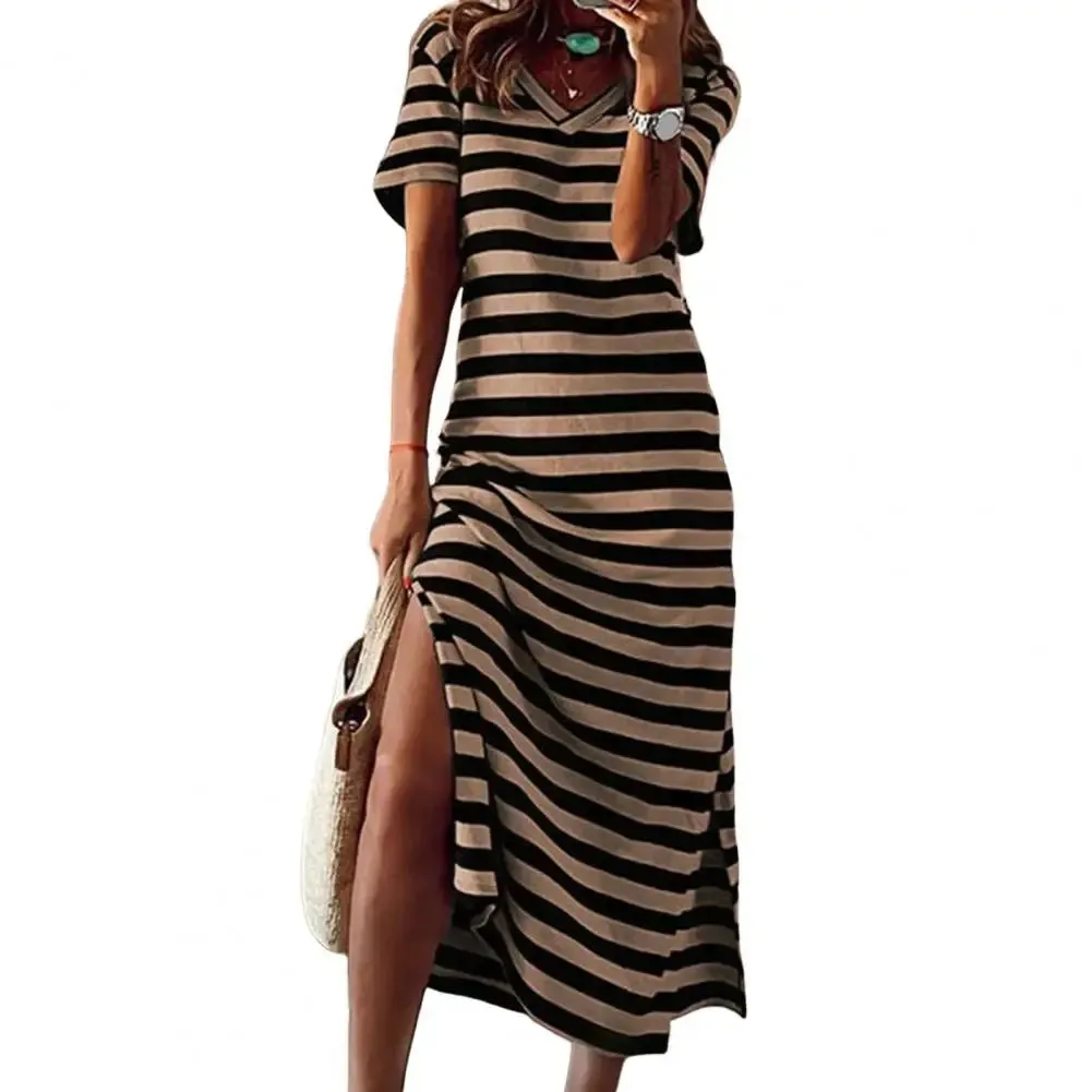 Uniwim Summer Dresses 2024 Woman Plus Size Dresses For Women Casual Stripe Print V-neck Short Sleeve Loose Long Dress Robe Femme