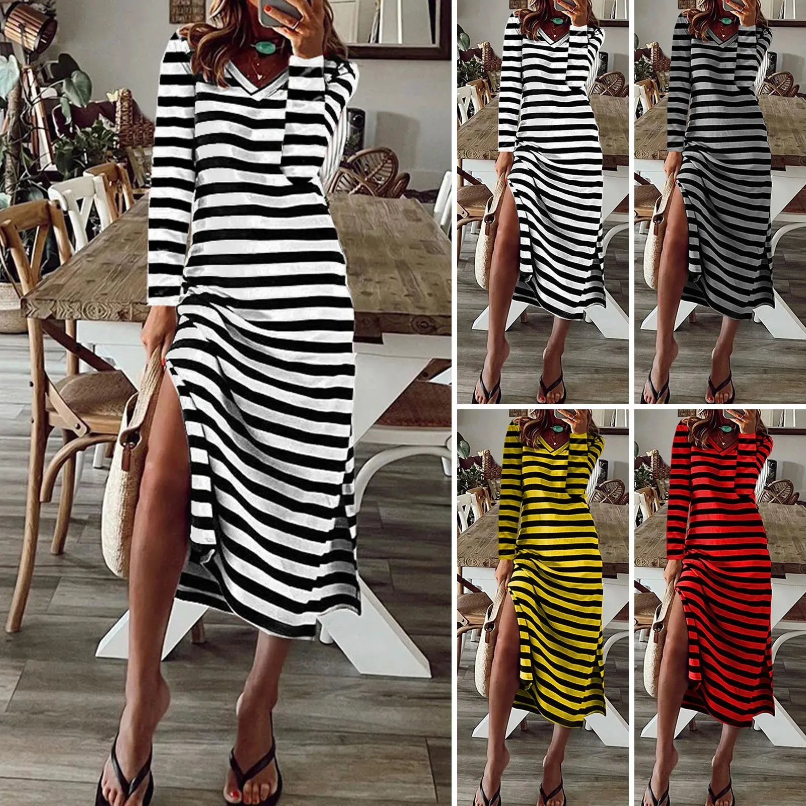 Uniwim Summer Dresses 2024 Woman Plus Size Dresses For Women Casual Stripe Print V-neck Short Sleeve Loose Long Dress Robe Femme