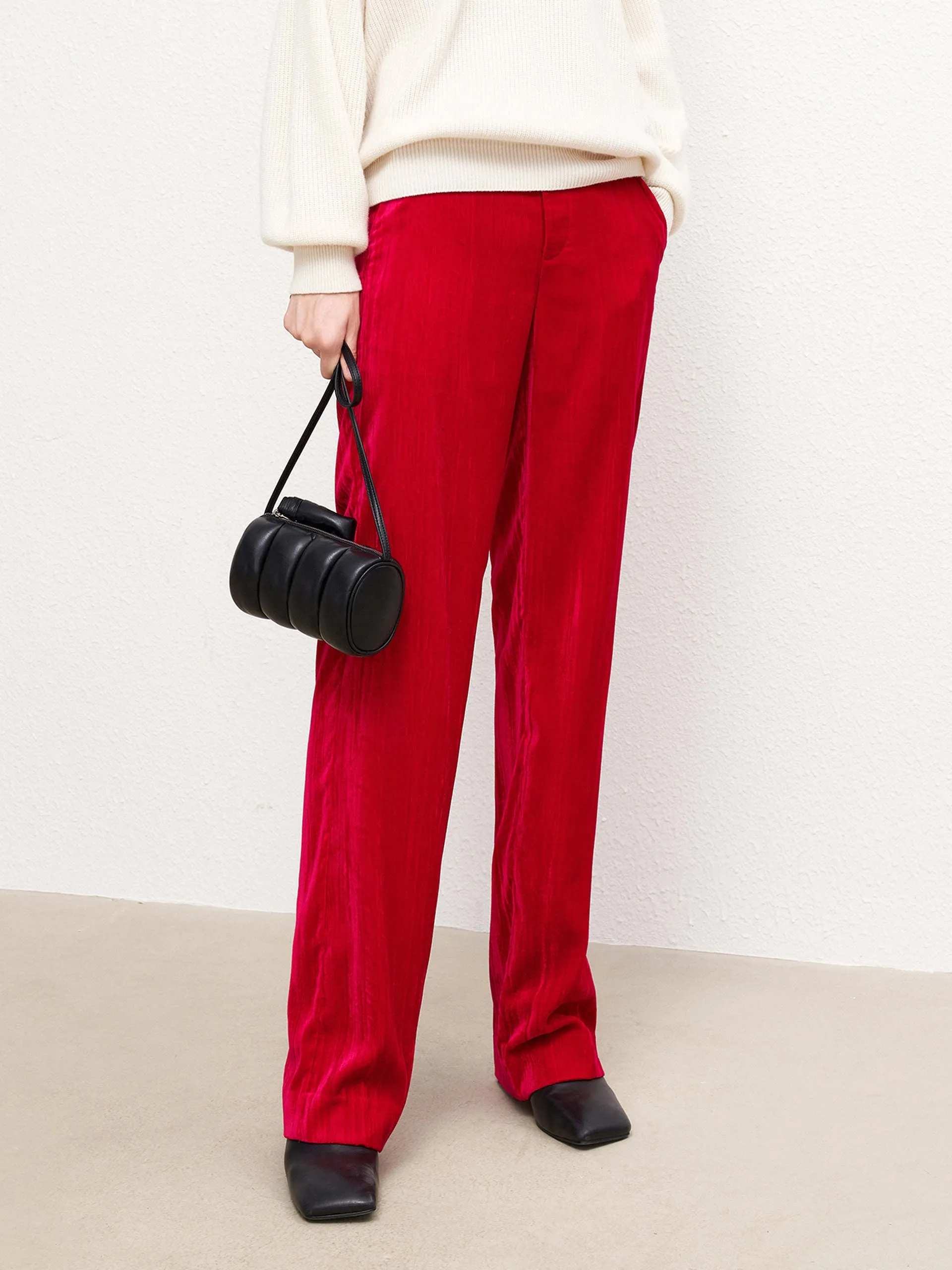 Velvet Finish Straight Trousers