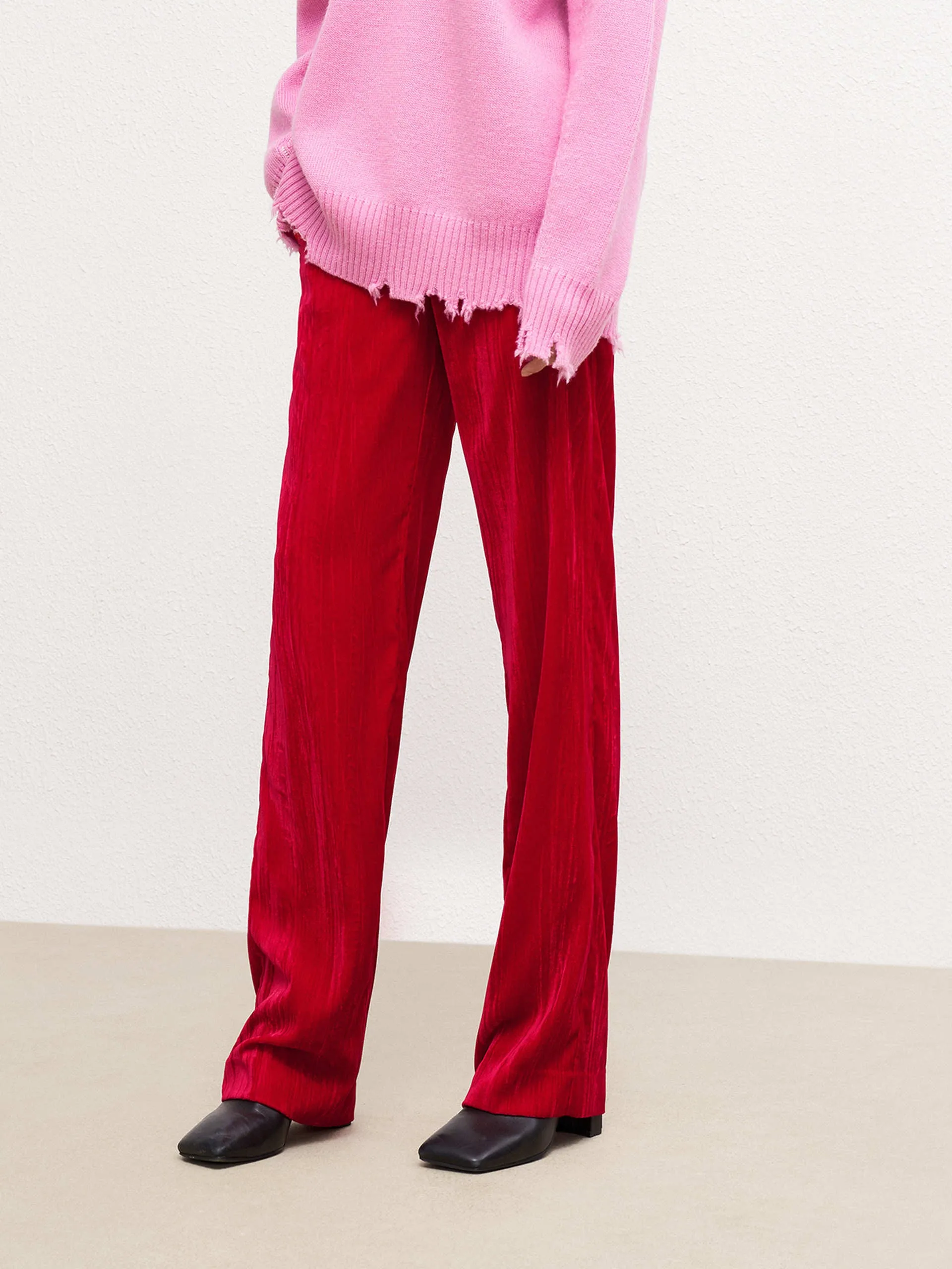 Velvet Finish Straight Trousers