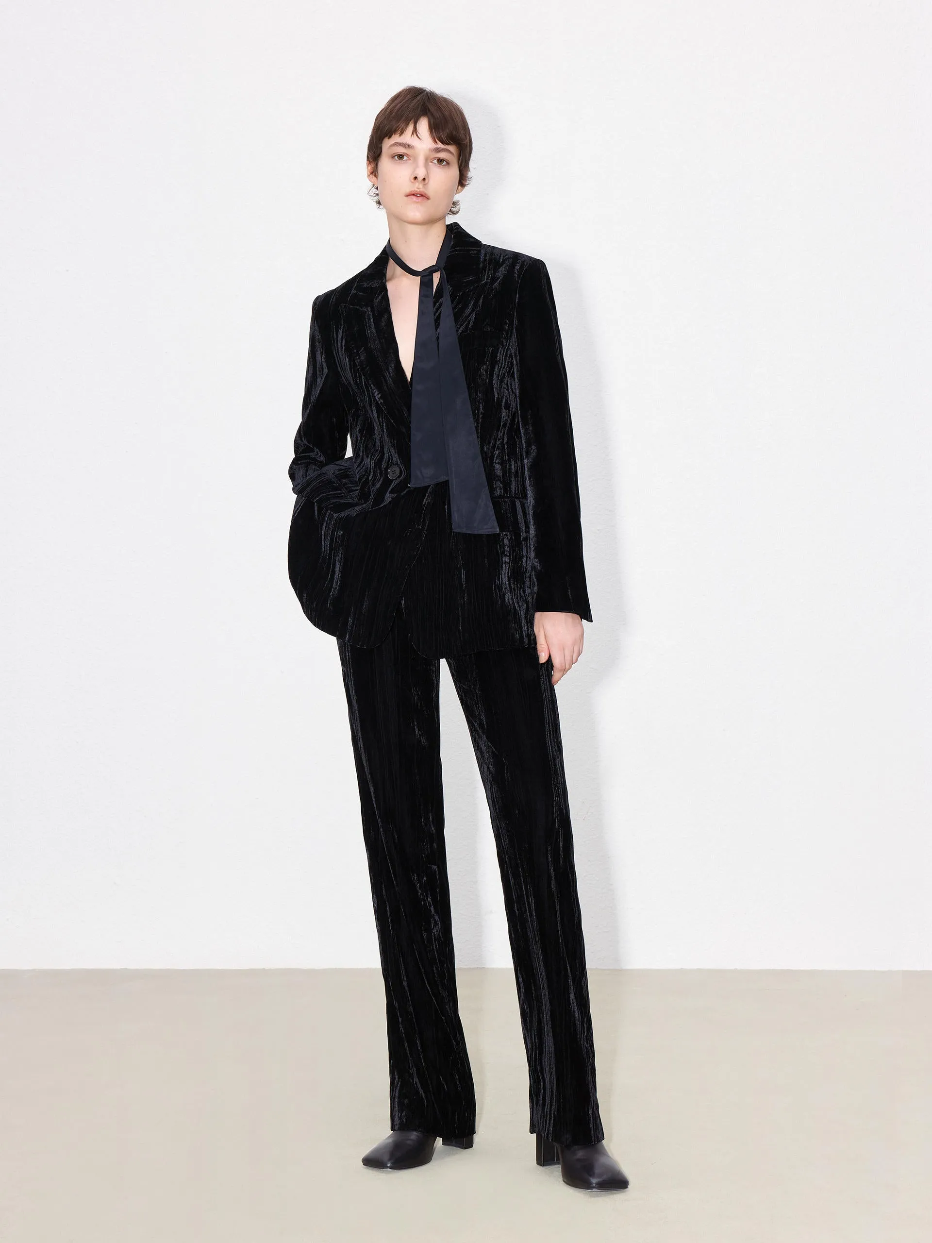 Velvet Finish Straight Trousers