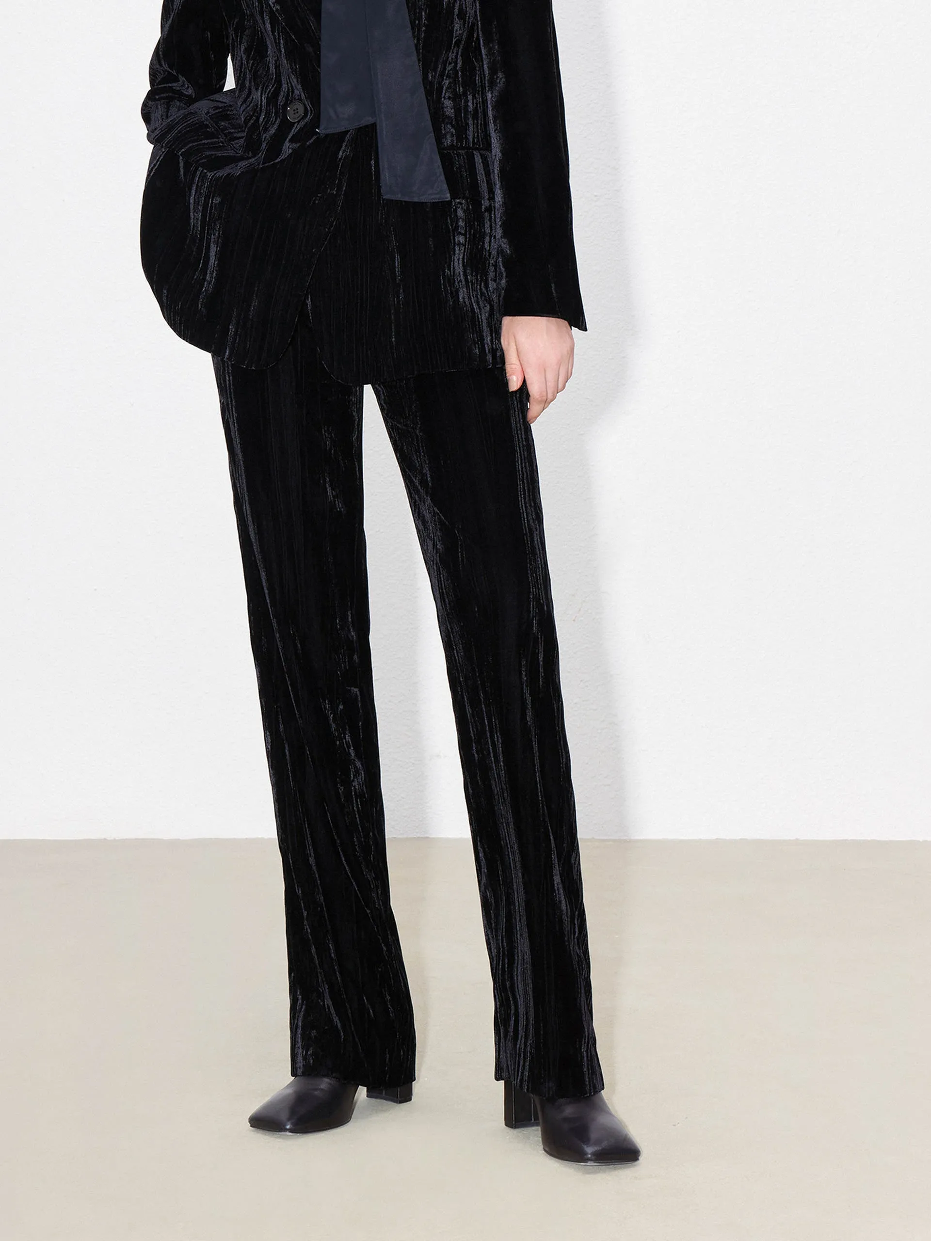Velvet Finish Straight Trousers