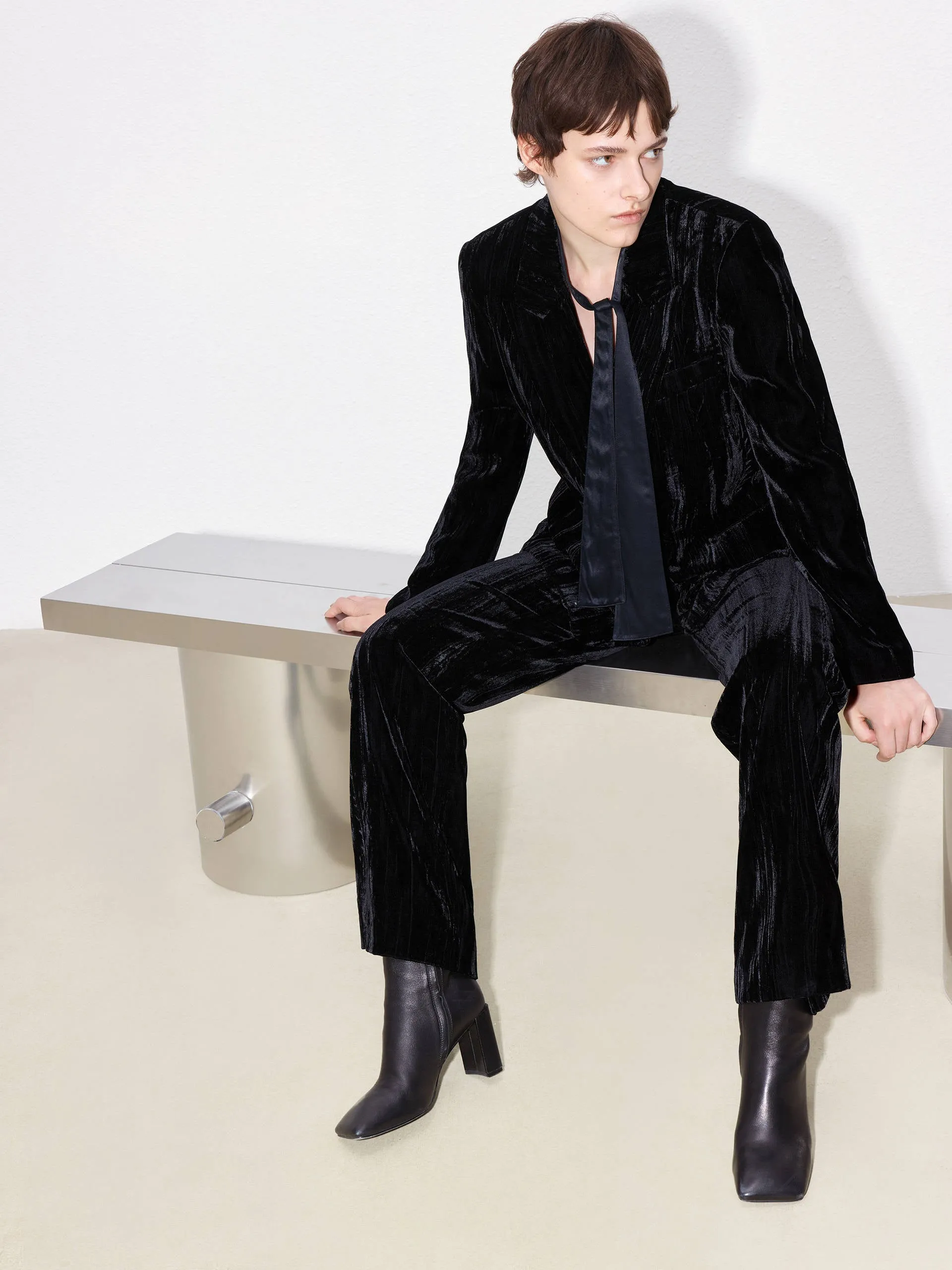 Velvet Finish Straight Trousers