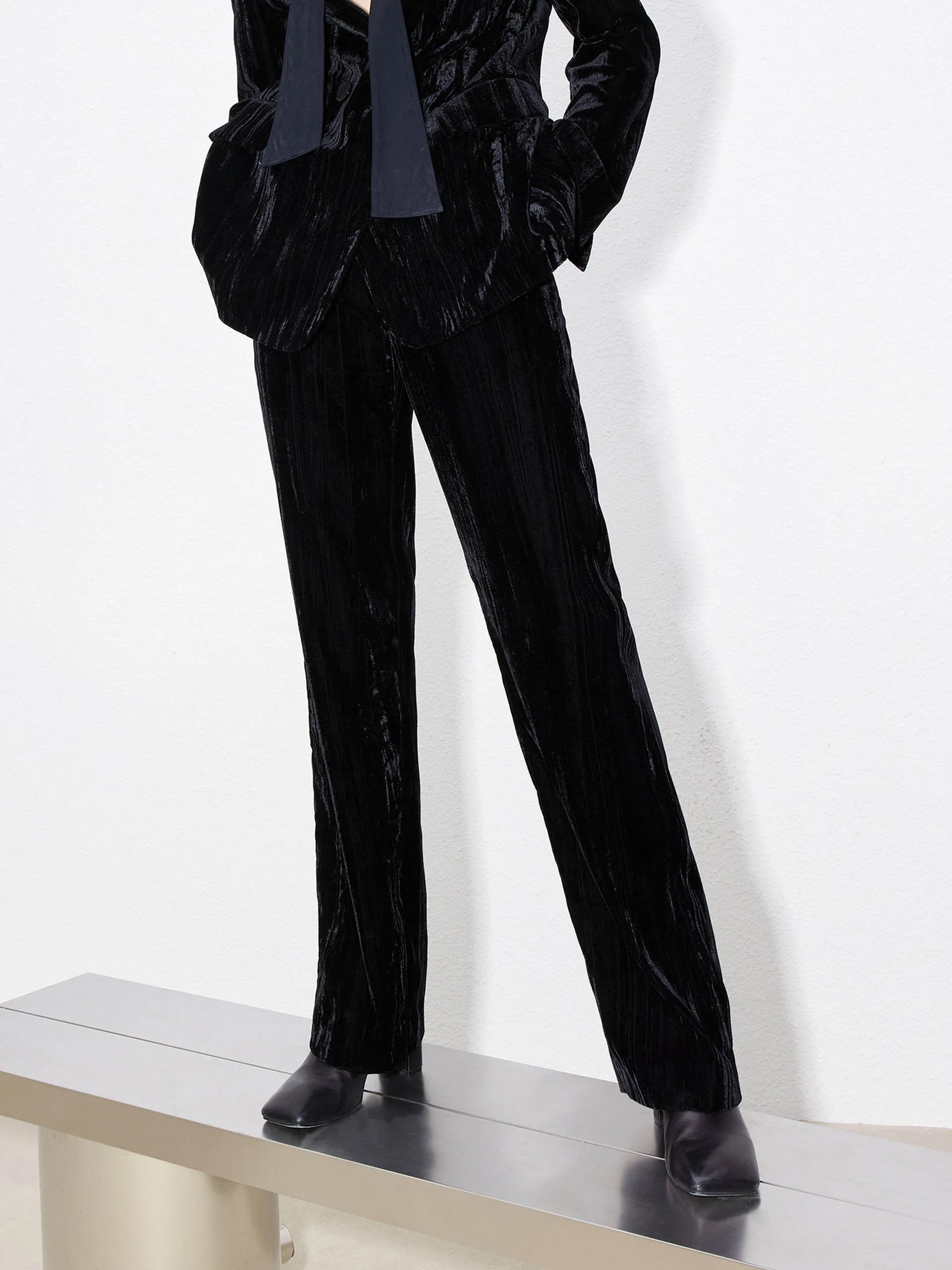 Velvet Finish Straight Trousers