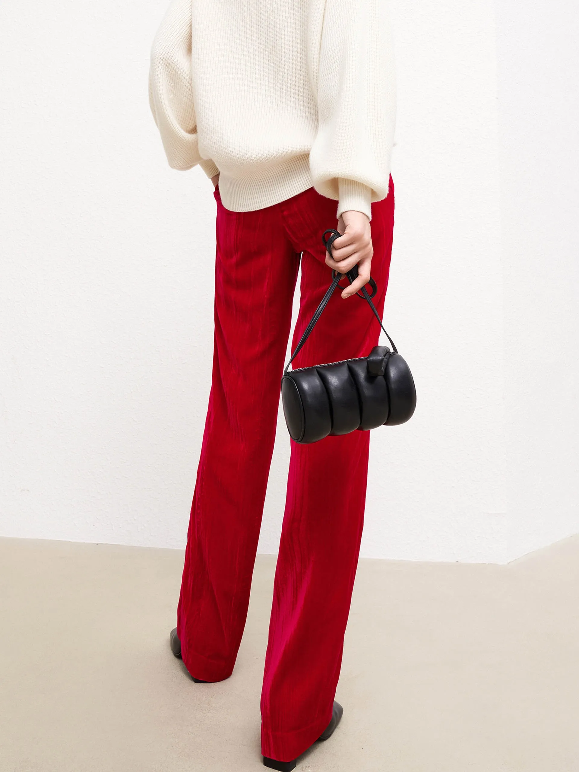 Velvet Finish Straight Trousers
