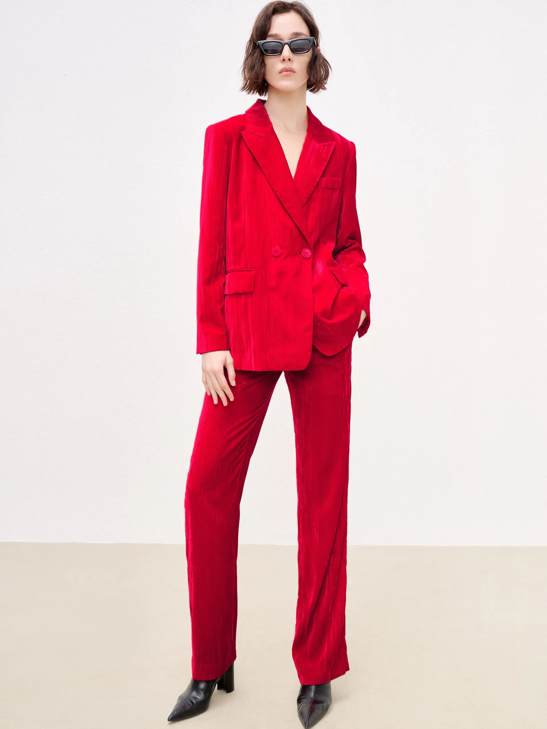 Velvet Finish Straight Trousers