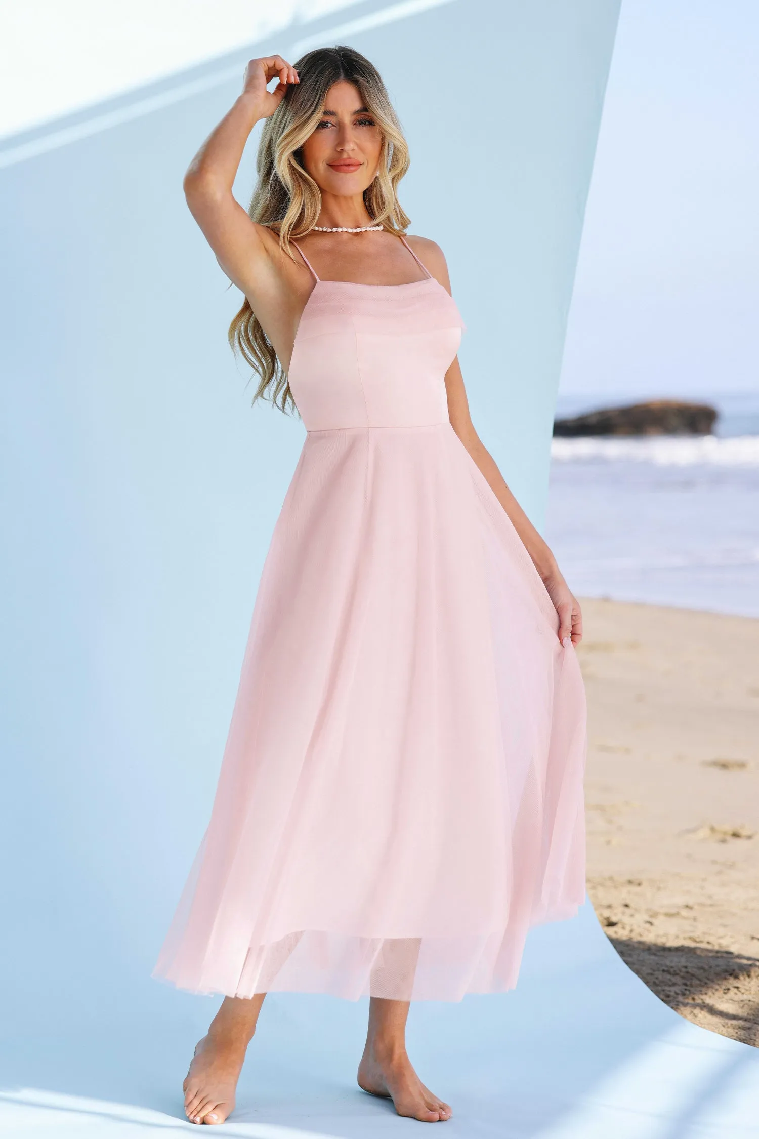 X Madison Beach Wedding Honeymoon Organza Tie Back Maxi Dress