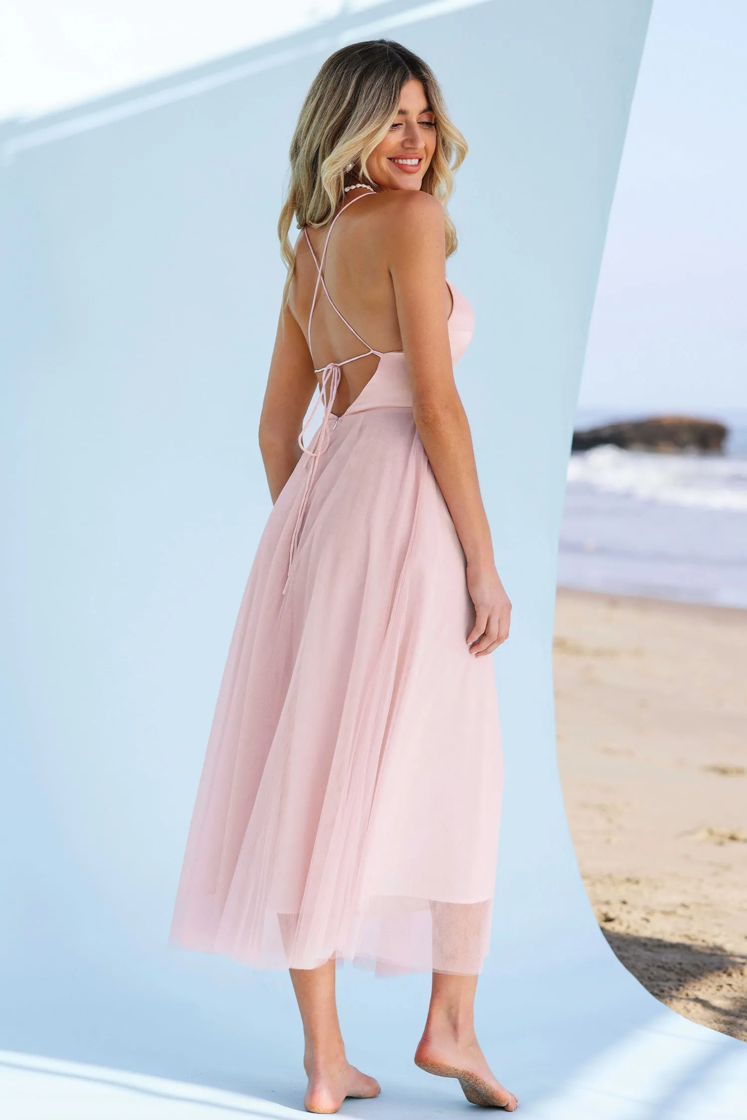 X Madison Beach Wedding Honeymoon Organza Tie Back Maxi Dress