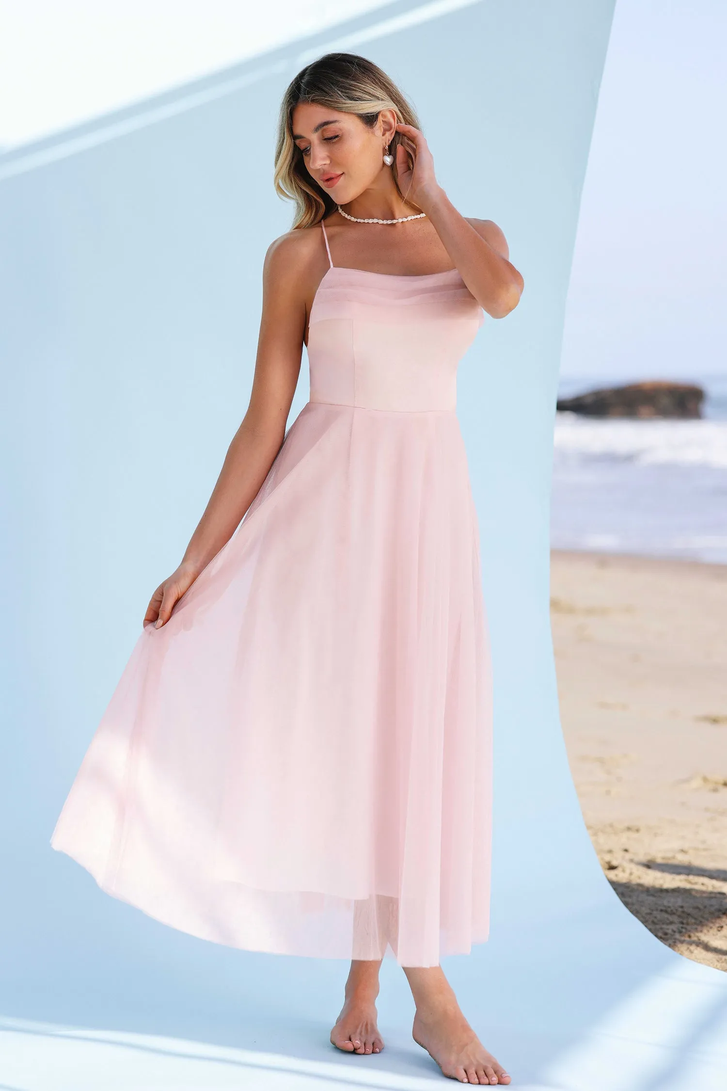 X Madison Beach Wedding Honeymoon Organza Tie Back Maxi Dress