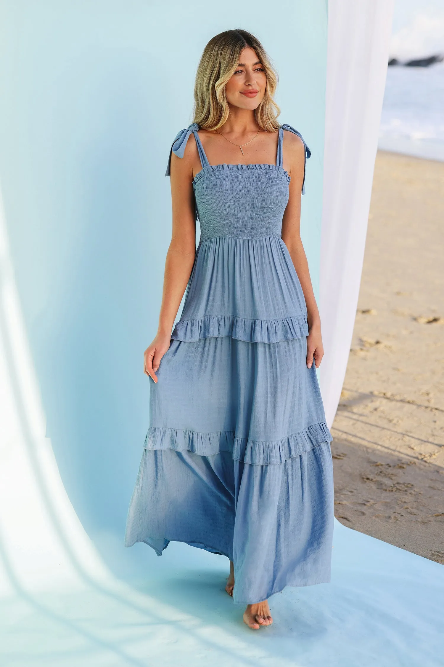 X Madison Beach Wedding Something Blue Smocked Maxi Dress