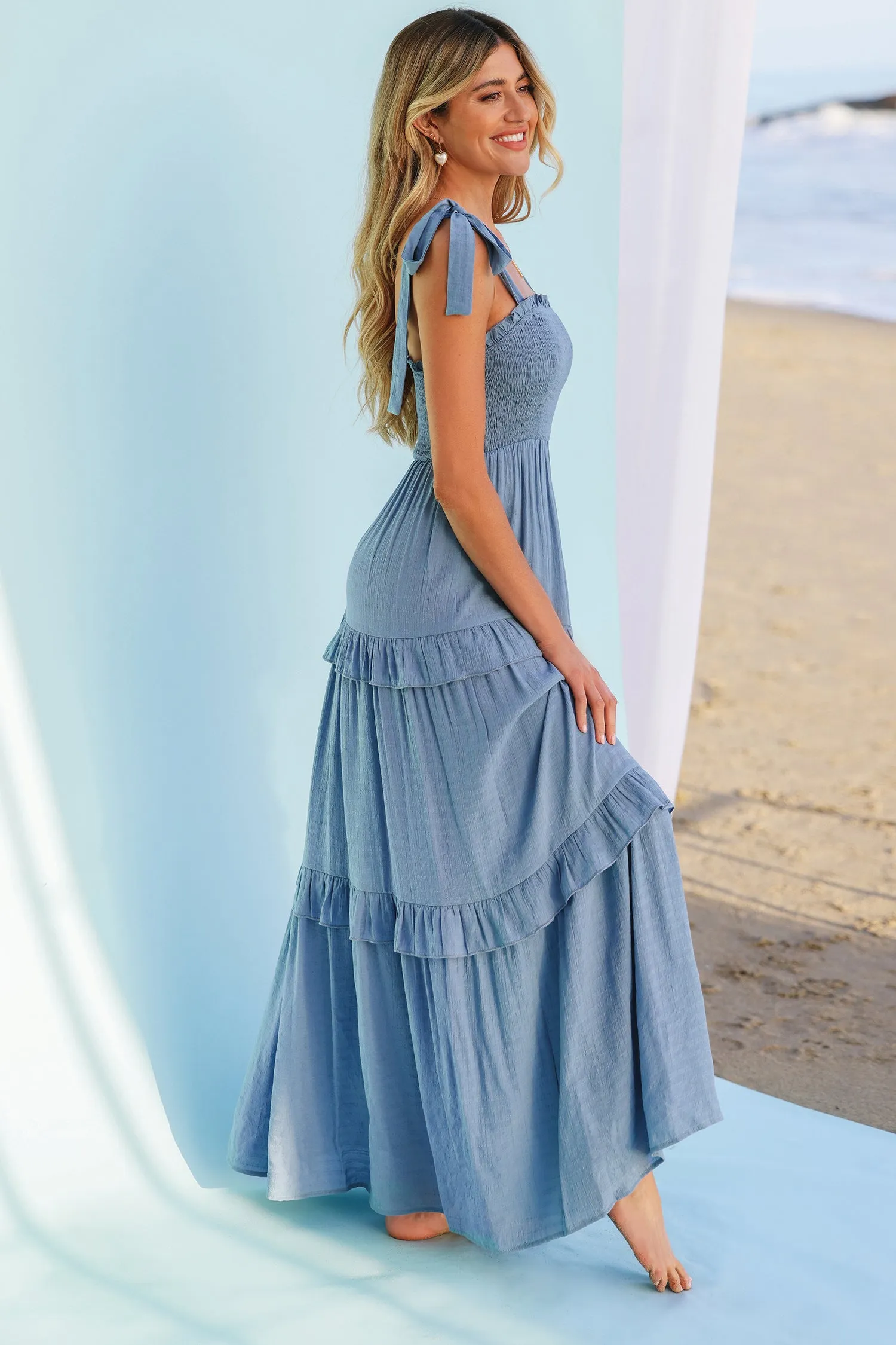 X Madison Beach Wedding Something Blue Smocked Maxi Dress