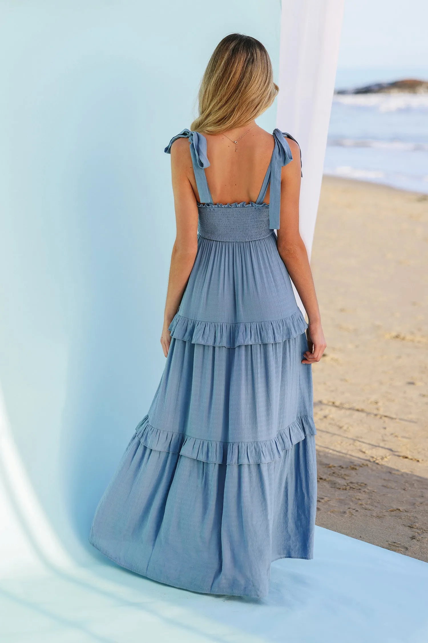 X Madison Beach Wedding Something Blue Smocked Maxi Dress