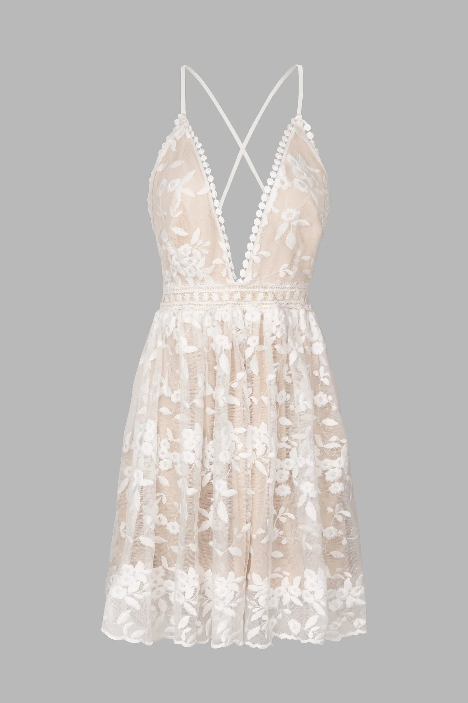 X Madison Love Floral Lace Plunging Mini Dress