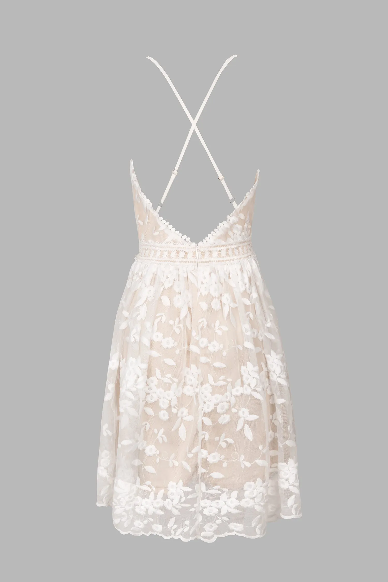 X Madison Love Floral Lace Plunging Mini Dress